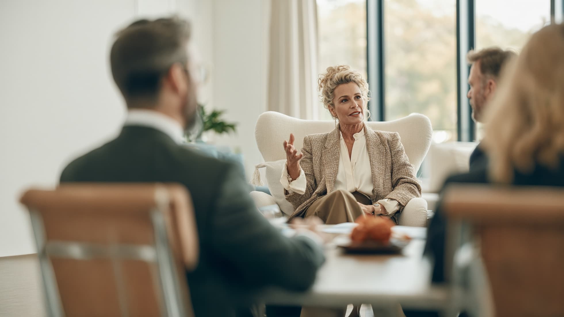 A business owner in conversation with a senior advisor